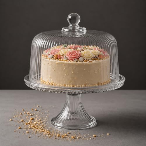 Vintage-Style Crystal Glass Cake Stand with Dome...