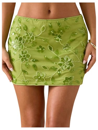 Floerns Women's Floral Sequin Mini Skirts Low Rise Sparkly Beaded Beach Bodycon Skirts