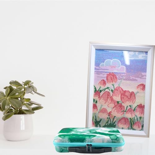 Image of 60 Slot Diamond Art Storage Box | Green Bead Organizer Case with Drill Tools, Portable Craft Box, For 5D DIY Art Kits
