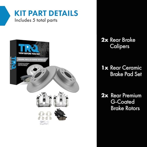 Image of TRQ Rear Brake Pad and Rotor Set Ceramic Solid G Coated Rotors Calipers