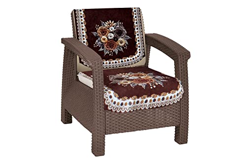 Image of The Furnishing Tree Velvet Floral Pattern 10 Pieces 5 Seater Sofa Cover Set Coffee