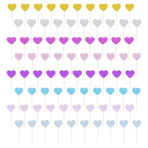ZGDEIWGF 80 Piezas De Inserciones De Amor con Purpurina, Adornos para Cupcakes con Forma De Corazón con Purpurina, Decoraciones para Muffins, Inserciones para Decoración De Postres