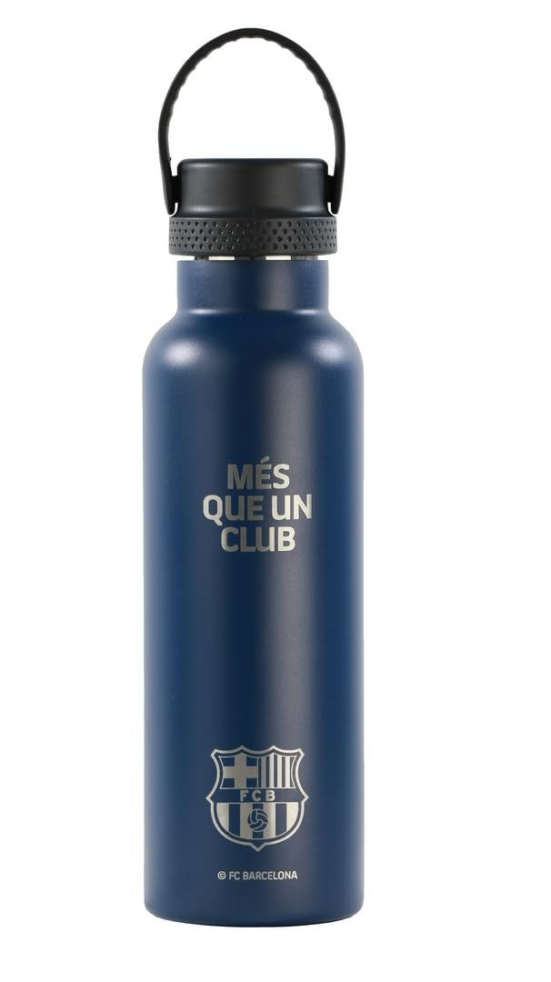 Safta F.C. BARCELONA NAVY BLUE – Borraccia termica, bottiglia d'acqua, acciaio inox, doppio isolamento, 12 ore di bevanda calda e 24 ore di bevanda fredda, 7,3 x 25 cm, 600 ml, Blu navy, M, Casual