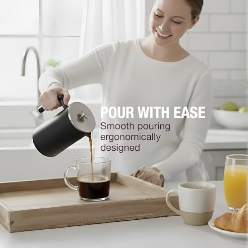 Image of andrew james Double Walled Stainless Steel Cafetiere Gift Set With 3 Mesh Filters, Coffee Measuring Spoon And Bag Sealing Clip, Delicious French Press Coffee, Easy to Clean (Matt Black, 350ml)