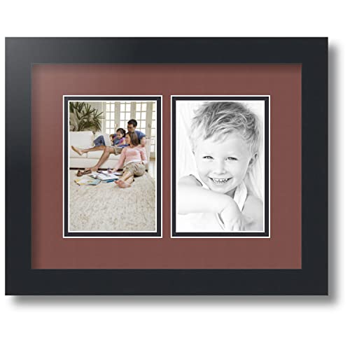 ArtToFrames Collage Photo Frame Double Mat with 2-4x6 inch Openings with Black Frame and Brique Top Mat