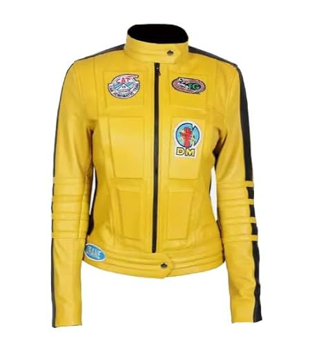 Studded Zone Women Yellow Fashion Jacket- Kill Bill Halloween The Bride Costume Beatrix Kiddo Jacket (Yellow Faux Leather, Small)