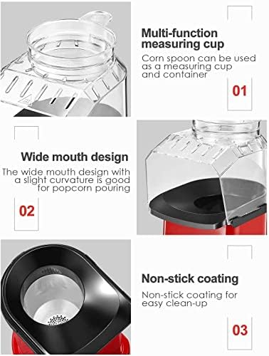 Popcorn Maker, 1400W Hot Air Popcorn Machine with Measuring Cup, Fast Popping, BPA Free, for Party Christmas and Movie Nights