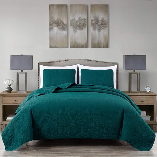 Image of Chezmoi Collection Austin 3-Piece Oversized Bedspread Coverlet Set (King, Teal)