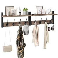 YMYNY Coat Rack Shelf Wall Mounted, Coat Hooks Set of 2, Entryway Coat Hanger with 4 Double Hooks, 80CM Wall Floating Shelf with Hat Rack, for Kitchen, Bedroom, Bathroom, Silver Gray HWS001Y-2