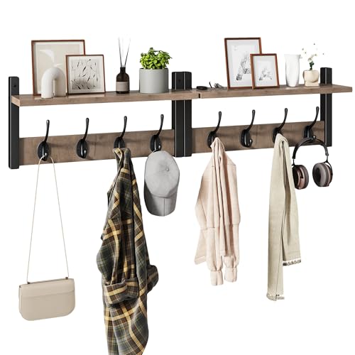 YMYNY Percheros de Pared, Estante de Pared con 8 Ganchos, Estante de Almacenamiento, Estante Mural de Pared, para Entrada, Dormitorio, Gris Plata（40 * 11 * 19.5）*2 HWS001Y-2