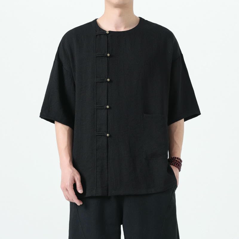 Chemise été coton lin style rétro chinois pour terrasses - 7