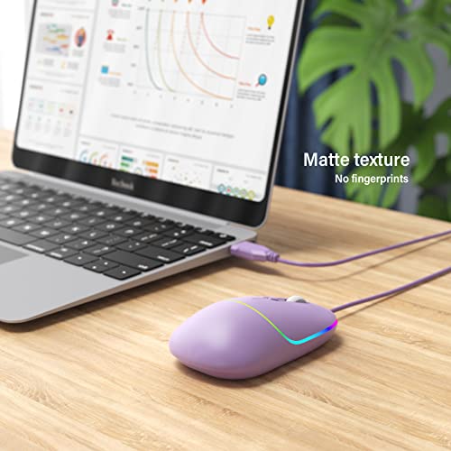 Fenisio Wired Mouse,Usb Computer Mouse Backlit Ultra Silent Wired Mouse With 6400 Dpi,Ergonomic Led Corded Mouse For Pc,Laptop,Desktop,Macbook,Windows (Purple) #TOP6