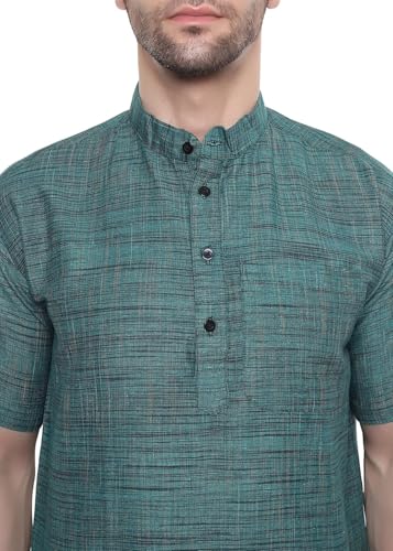 Image of Khadie Cotton Blend Solid Casual Regular Fit Mandarin /Chinese Collor Short Kurta for Men