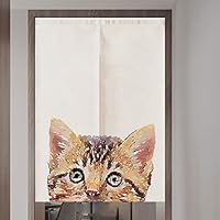 のれん目隠し 壁飾り 猫と花 縦147×横87.5cm ベージュ 2173563307.jpg?1707480850