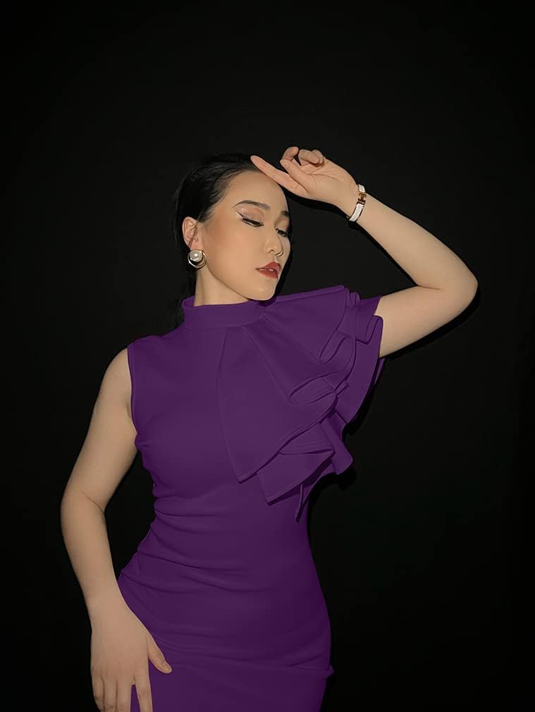 XXTAXN Women's Cocktail Bodycon Ruffle Sleeveless Formal Midi Pencil Dress - Image 6