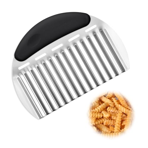 1 Pcs Stainless Steel Potato Crinkle Cutter French Fry Cutter Large Crinkle Cutter Wavy Slicer Cutting Chopping Tool for Fruits, Vegetable, Carrot, Potatoes, Onions (Black)