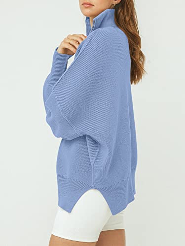 Image of ANRABESS Womens Oversized Quarter Zip Pullover Sweaters | Fall Fashion Outfits, Long Sleeve Slit Side, Baggy Loose Fit, 1 /4 Zip Lapel Collared, Ribbed Knit Soft Warm Winter Clothing