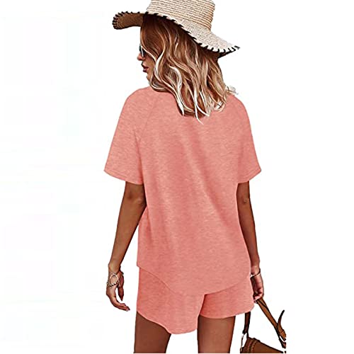 Jxsoyen Two Piece Summer Sets Plus Size Summer Short Sleeve V Neck Button Down Tops With Tie Waist Shorts Workout Set Sleepwear Set Trendy 2023 #TOP3