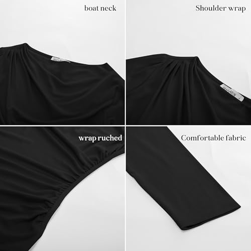 GRACE KARIN 2025 Womens Long Sleeve Wrap Ruched Tops Boat Neck Dressy Casual Blouses Fall Fitted Trendy Shirt4