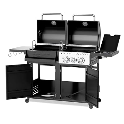 EROMMY 2-in-1 Dual Fuel Propane & Charcoal Grill Combo with Side Burner, Porcelain-Enameled Cast Iron Grates, 646SQIN Large Cooking Area for Outdoor Patio Backyard Barbecue & Party Events