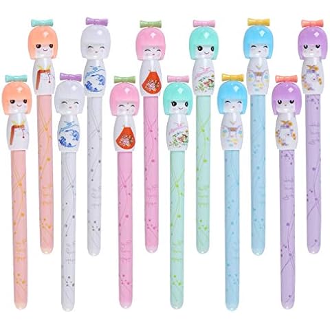 VANVENE 12pcs/lot Small Fresh Japanese Doll colored gel pens for writing cartoon 0.38mm black ink roll pen office school supplies Cover
