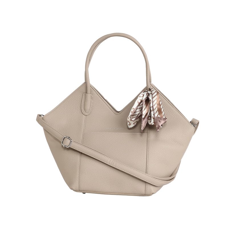 Image of Haute Sauce Women's The Pike Tote Bag For Casual Wear | Beige Colour | One-Size| Zipper Closure | Vegan Leather Material | Detachable Sling | Handbag For Woman & Girls