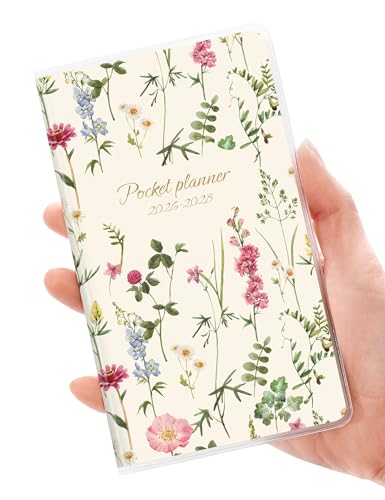 SUNEE Pocket Calendar May 2026 to June 2028 - Two Year Monthly Planner Small Calendar 3.5 x 6 Organizer for Daily & Yearly Schedule - Compact Agenda Notebook for School Work Women Wildflowers