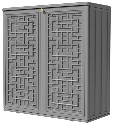 Image of KINYING Outdoor Storage Cabinet Waterproof, Resin 62 Gallon Deck Box for Patio Furniture Cushions, Garden Tools, Pool Tools and Kids' Toys (Grey with 1 Shelving)