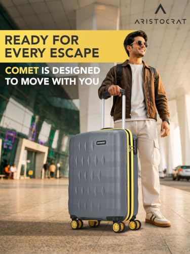 Image of Aristocrat Comet Medium Polycarbonate Hard Case 8-Wheel Trolley Bag, Grey