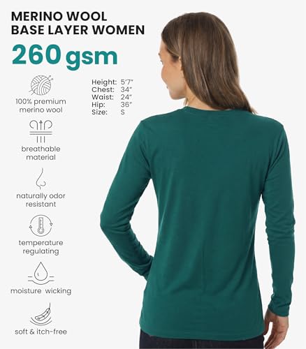 Image of Merino Wool Base Layer Women - 100% Merino Wool Shirt Women Thermal Underwear Long Sleeve T-Shirt for Hiking