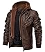 CRYSULLY Men's Fashion Casual Outwear Faux Leather Jacket Waterproof Motorcycle Jacket Brown