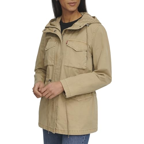 Levi's Women's Four Pocket Hooded Military Jacket Coat, Safari, XS - image 2