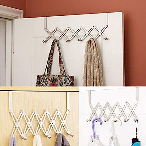 Expandable Stainless Steel Over-The-Door Hangers, Space-Saving Cloth Hook Hangers, and Behind-The-Door Dress, Clothe, Robes, Hats, Towel Rack Organizer, Bathroom Hooks and Bag Organisers (B0BR5MQM31) Amazon Price History, Amazon Price Tracker