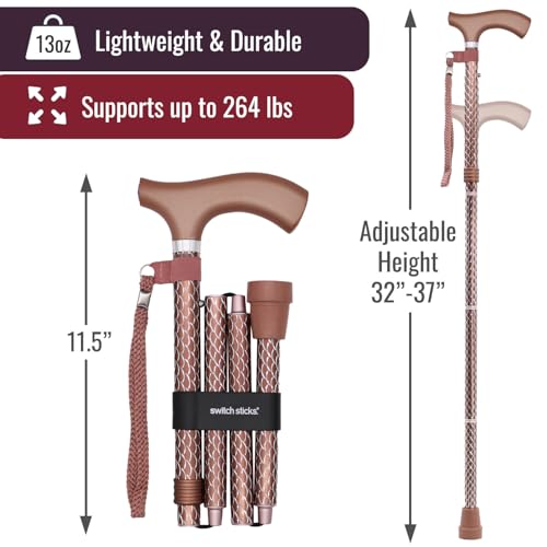 Switch Sticks Folding Walking Cane For Women & Men - Adjustable 32-37 In, Lightweight With Ergonomic Wood Handle, Slip-Resistant Rubber Tip Supports 264 Lbs - Canes For Women For Stability (FSA/HSA) - Thumbnail 4