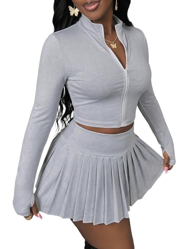 SOLY HUX Womens Tennis Skirt Set 2 Piece Outfit Pleated Mini Outfit