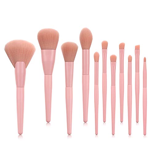 Makeup Brushes Set, Logiverl 11 Pieces Makeup Brush Set Included Powder Blush Flat Fan Eyeshadow Eyebrow Lip Brush (Pink)