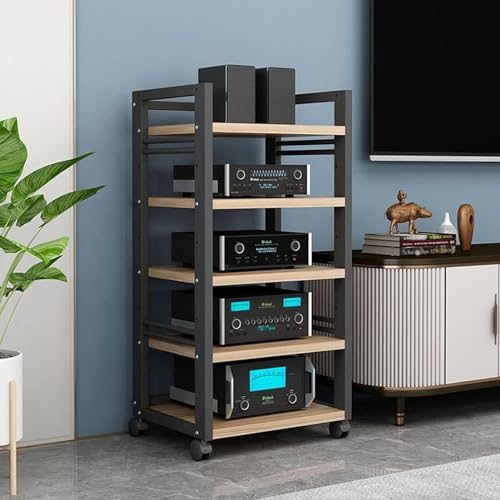 AV Media Stand Cabinet Floor-Standing Audio Rack With 5 Shelves With Height Adjustable Wooden Stand For Home/Office, CD Player Stand Home Corner TV Stand Stereo Components Cabinet Open Storage Shelf(B