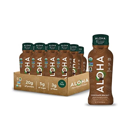 ALOHA Organic Plant Based Chocolate Sea Salt Ready to Drink Protein Shake w/MCT Oil (12 ct, 12oz Bottle) 20g Protein, Meal Replacement, Low Sugar & Carb, Gluten-Free, Paleo, Non-GMO, No Soy, Stevia or Sugar Alcohol…