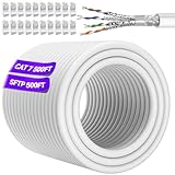 Cat 7 Ethernet Cable 500ft (20 RJ45), Outdoor&Indoor, SFTP Cat 7 Triple Shielded Cable Bulk, High Speed 10Gbps 600MHz, LLDPE, Waterproof, Direct Burial, In-Ground, UV Resistant, LAN Cable, Cat7 500ft