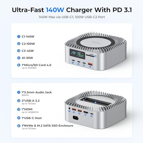 RayCue All-in-One Charger Dock for Mac mini M4, Aluminum Mac mini M4 Dock Hub Stand with 8TB NVMe/SATA SSD Enclosure, 165W Power Delivery, 4K60Hz HDMI, Smart Display, SD/TF 4.0, 10G USB A/C, Audio by RayCue - Used condition - Image 5