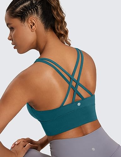 Image of CRZ YOGA Naked Feeling Longline Sports Bras | Medium Support, Removable Pads, Yoga, Sleek, Strappy Back, Scoop Neck, for Women