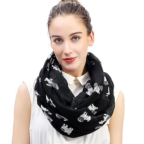 Pug Dog Print Women's Infinity Scarf Lightweight (Black)