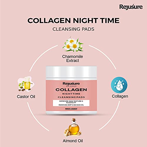 Rejusure Collagen Night Time Cleansing Pads Improves Skin Texture & Skin Elasticity Removes Dirt & Excess Oil |Paraben & Sulphate Free - 50 Pads - Image 2