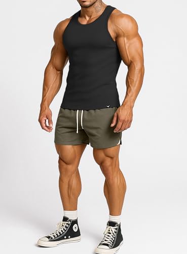 Men's Ribbed Workout Tank Tops Fitness Muscle Gym Tanks Sleeveless Bodybuilding Shirts3