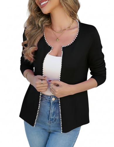 CiCiBird Women Lightweight Open Front Sweater Cardigan Pearls Trim Knit Jacket Trendy Long Sleeve Clothes Coatigan