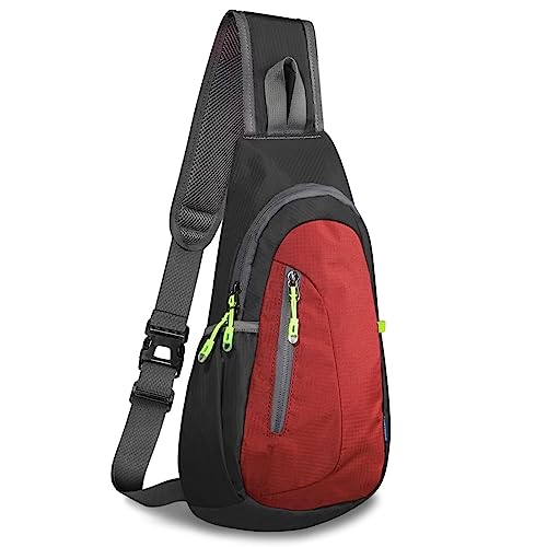 TITECOUGO Small Sling Bag Lightweight Crossbody Bag for Women Rucksack for Men Running Backpack Travel Chest Pack Shoulder Daypack for Gym Work Outdoor Hiking Sports Black/Red