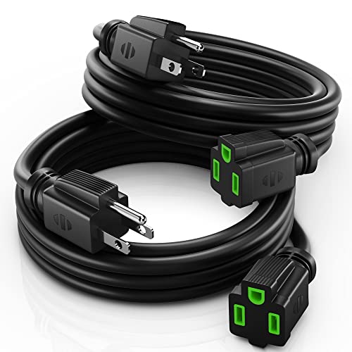 Image of Maximm 14 /3 Outdoor Extension Cord 6 Feet, 14AWG 2 Pack, Black, 1-Outlet SJTW Heavy Duty Indoor /Outdoor ETL Listed, 3 Prong Plug, All-Weather - Power Cord for Garden, Lawn, Appliances, 6ft