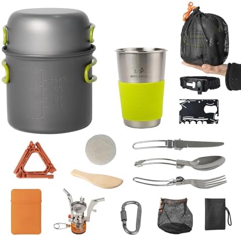 Camping Cookware Mess Kit, 16 pcs Backpacking Cooking Set, Lightw...
