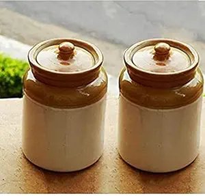 LNE CRAFTS Ceramic pickle jar 1kg set of 2 white and brown