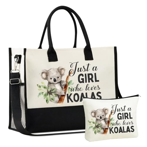 Bolso tote grande de lona para mujer de InnoBeta Koala Gifts, con cierre de cremallera superior y correa ajustable para el hombro, tamaño ideal para viajes, estilo moderno y funcional miniatura 1